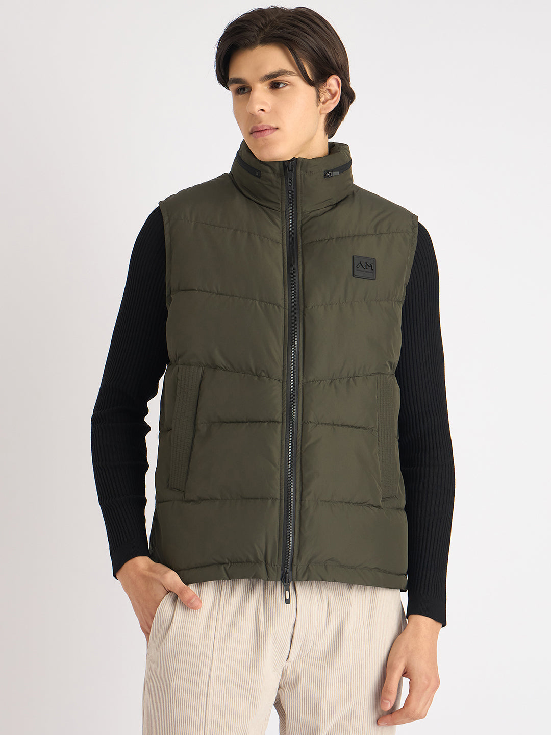 Antony Morato Men Green Solid Hooded Sleeveless Puffer Jacket