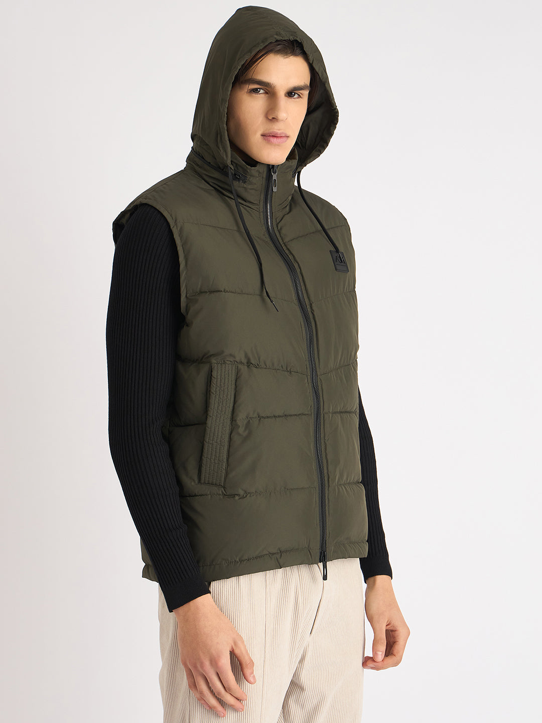 Antony Morato Men Green Solid Hooded Sleeveless Puffer Jacket