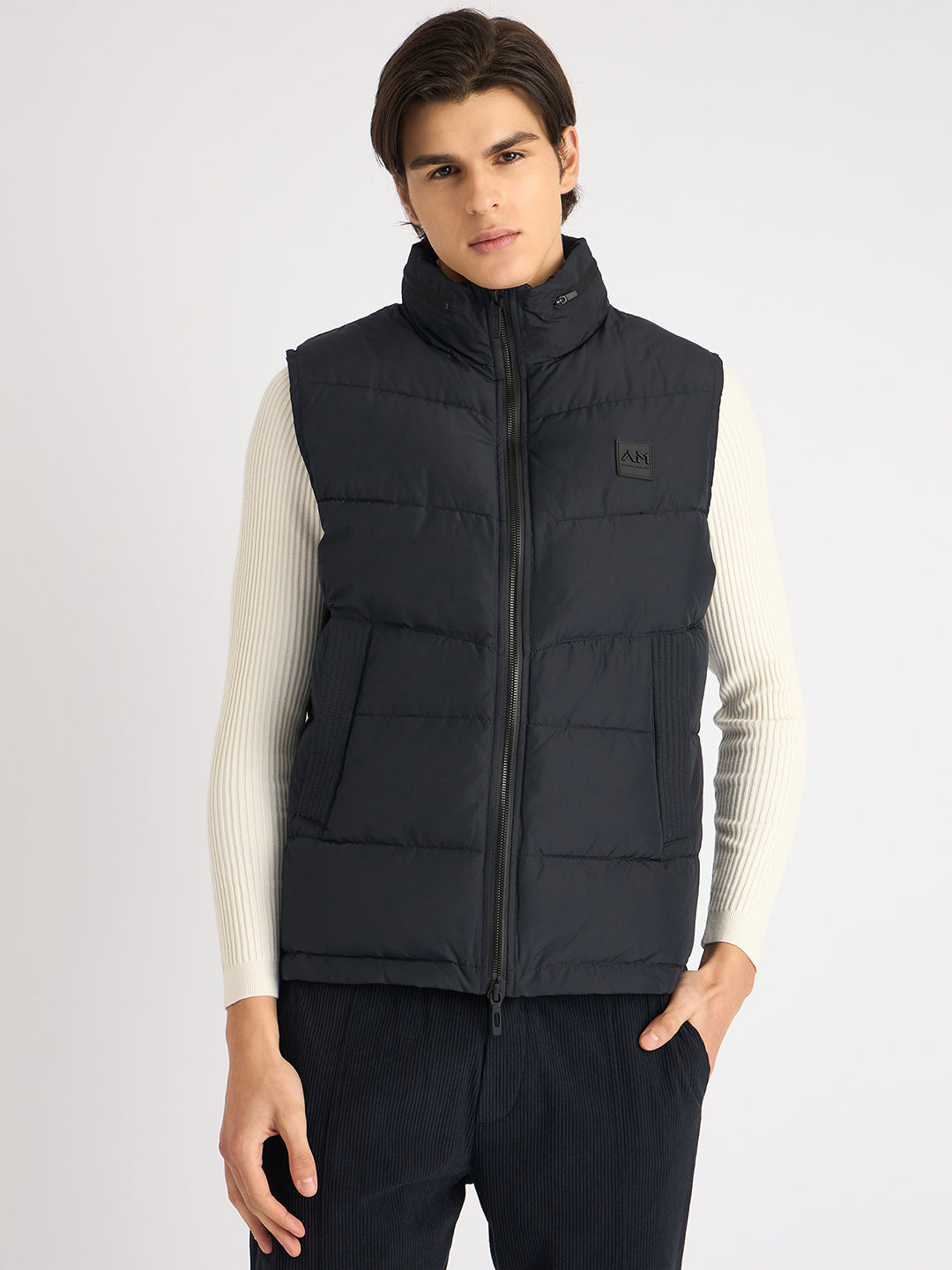 Antony Morato Men Blue Solid Hooded Sleeveless Puffer Jacket