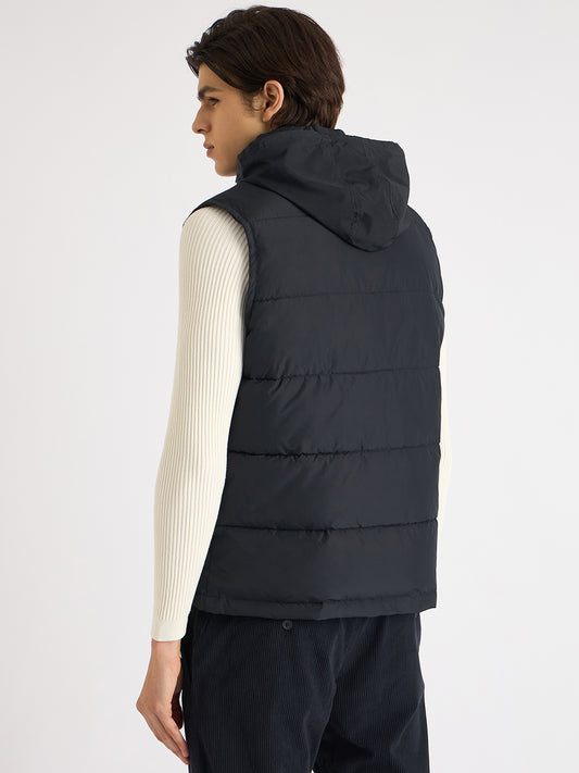 Antony Morato Men Blue Solid Hooded Sleeveless Puffer Jacket