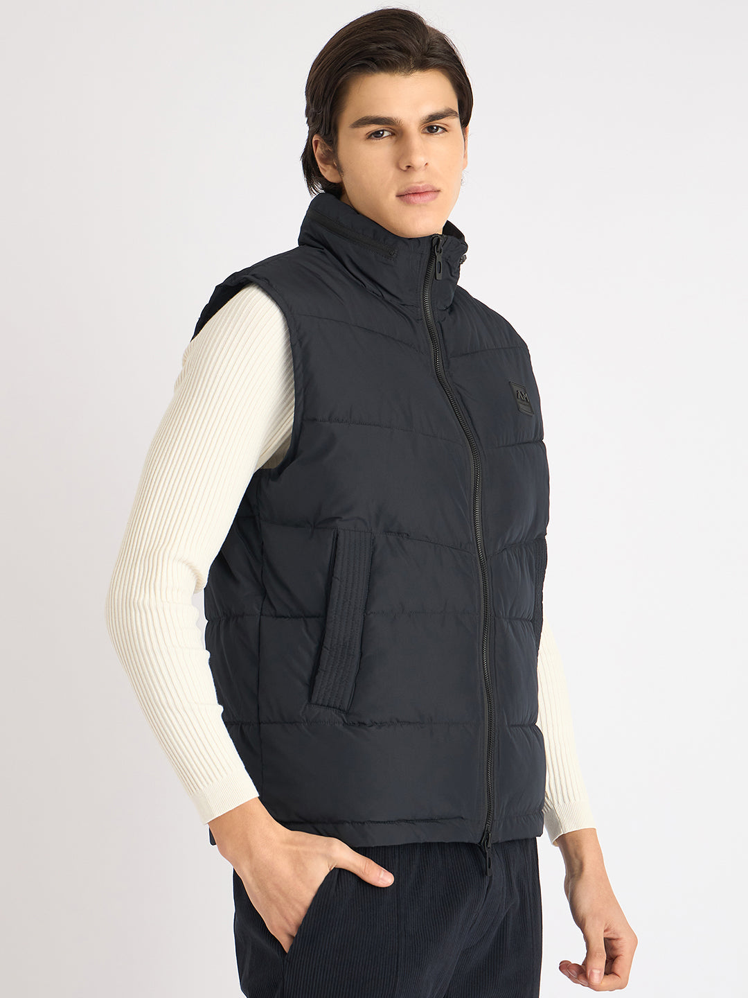 Antony Morato Men Blue Solid Hooded Sleeveless Puffer Jacket