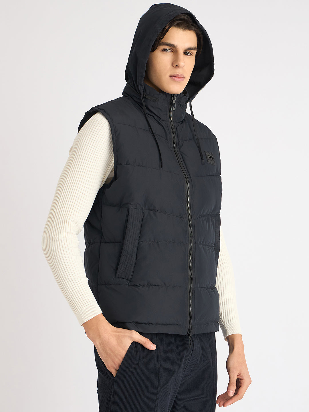 Antony Morato Men Blue Solid Hooded Sleeveless Puffer Jacket