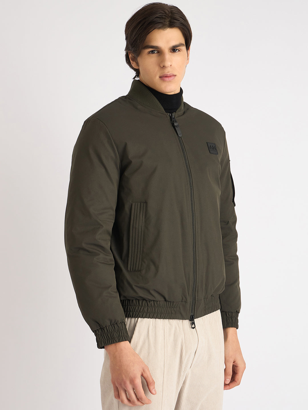 Antony Morato Men Green Solid Stand Collar Full Sleeves Bomber Jacket