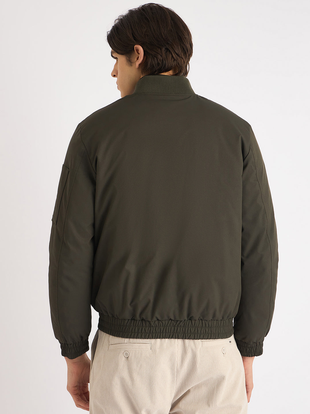 Antony Morato Men Green Solid Stand Collar Full Sleeves Bomber Jacket