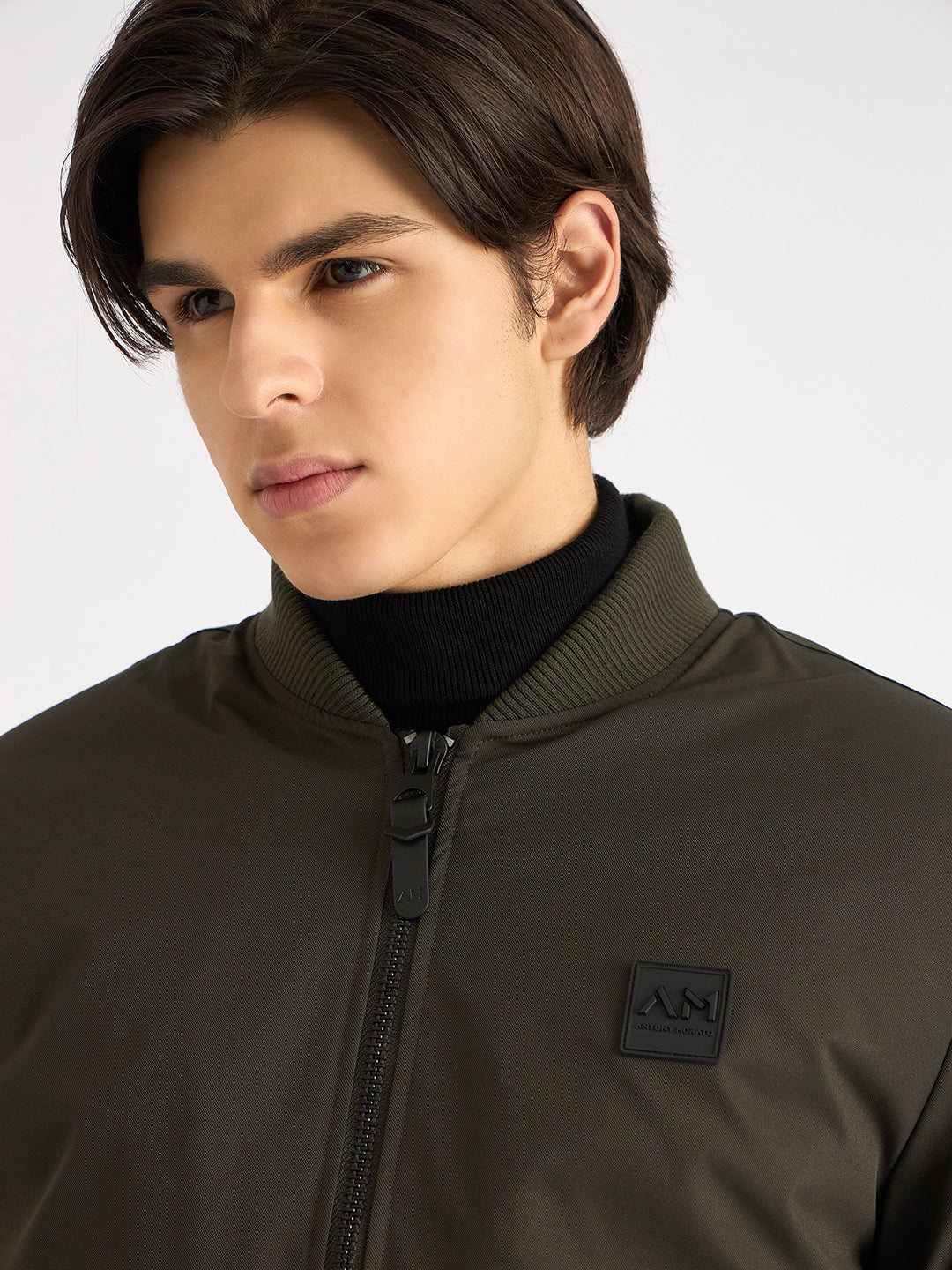 Antony Morato Men Green Solid Stand Collar Full Sleeves Bomber Jacket