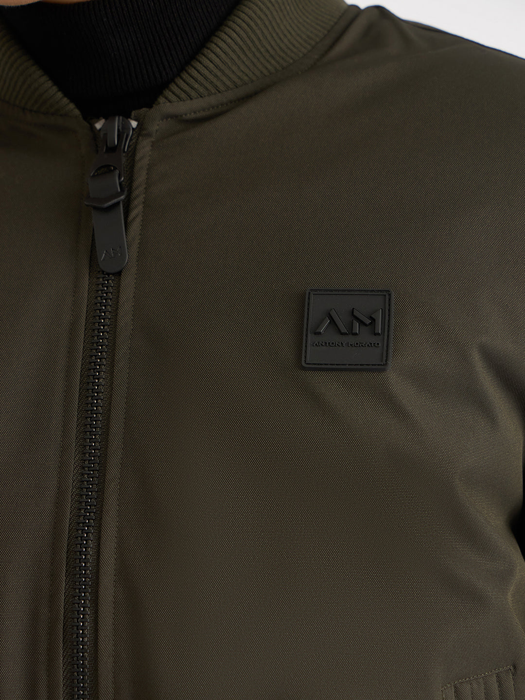 Antony Morato Men Green Solid Stand Collar Full Sleeves Bomber Jacket