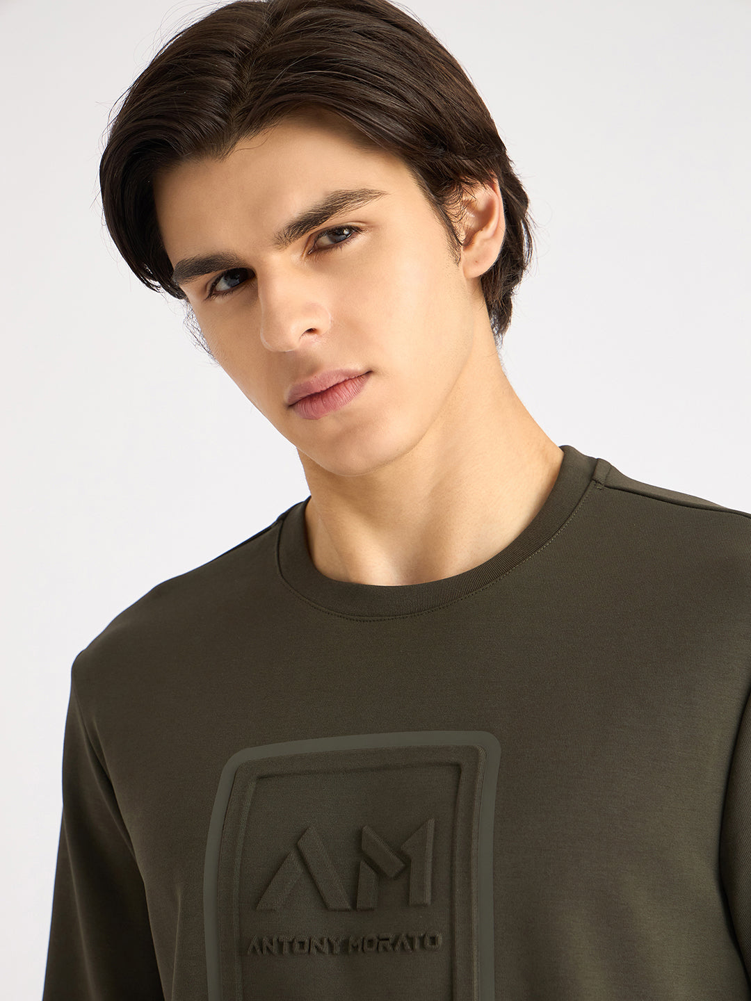 Antony Morato Men Green Solid Round Neck Full Sleeves Sweatshirt