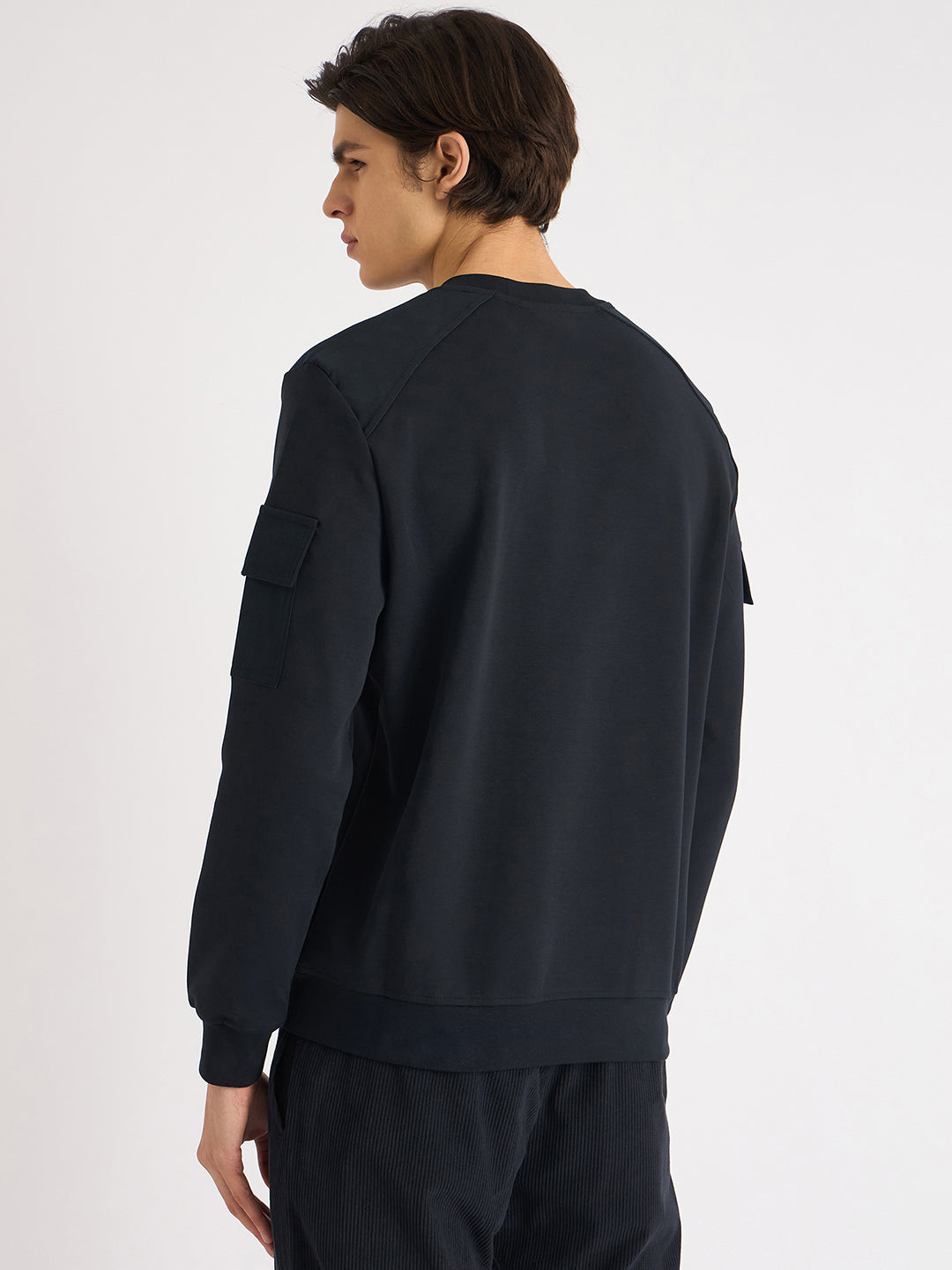 Antony Morato Men Blue Solid Round Neck Full Sleeves Sweatshirt