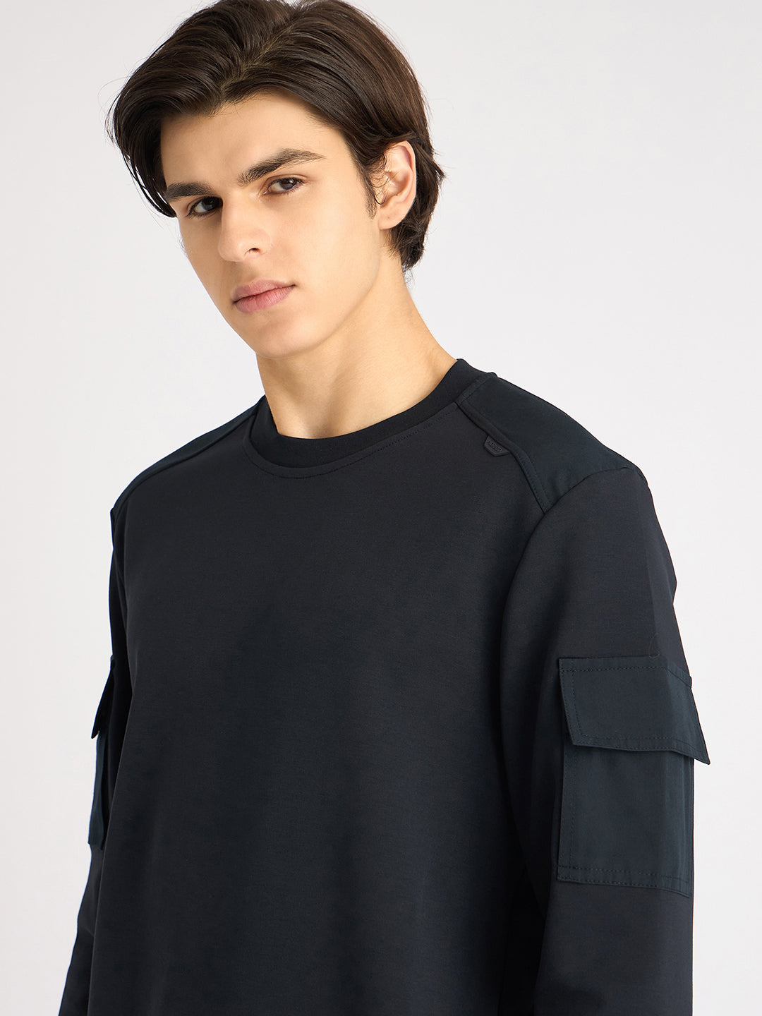 Antony Morato Men Blue Solid Round Neck Full Sleeves Sweatshirt