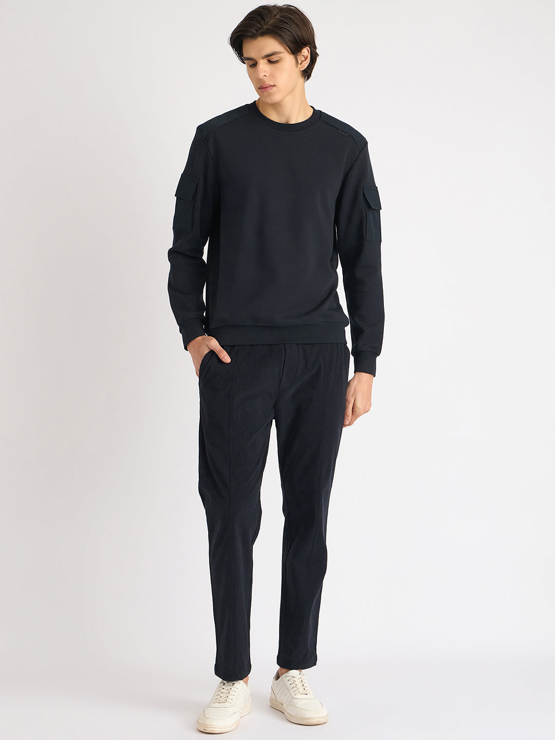 Antony Morato Men Blue Solid Round Neck Full Sleeves Sweatshirt