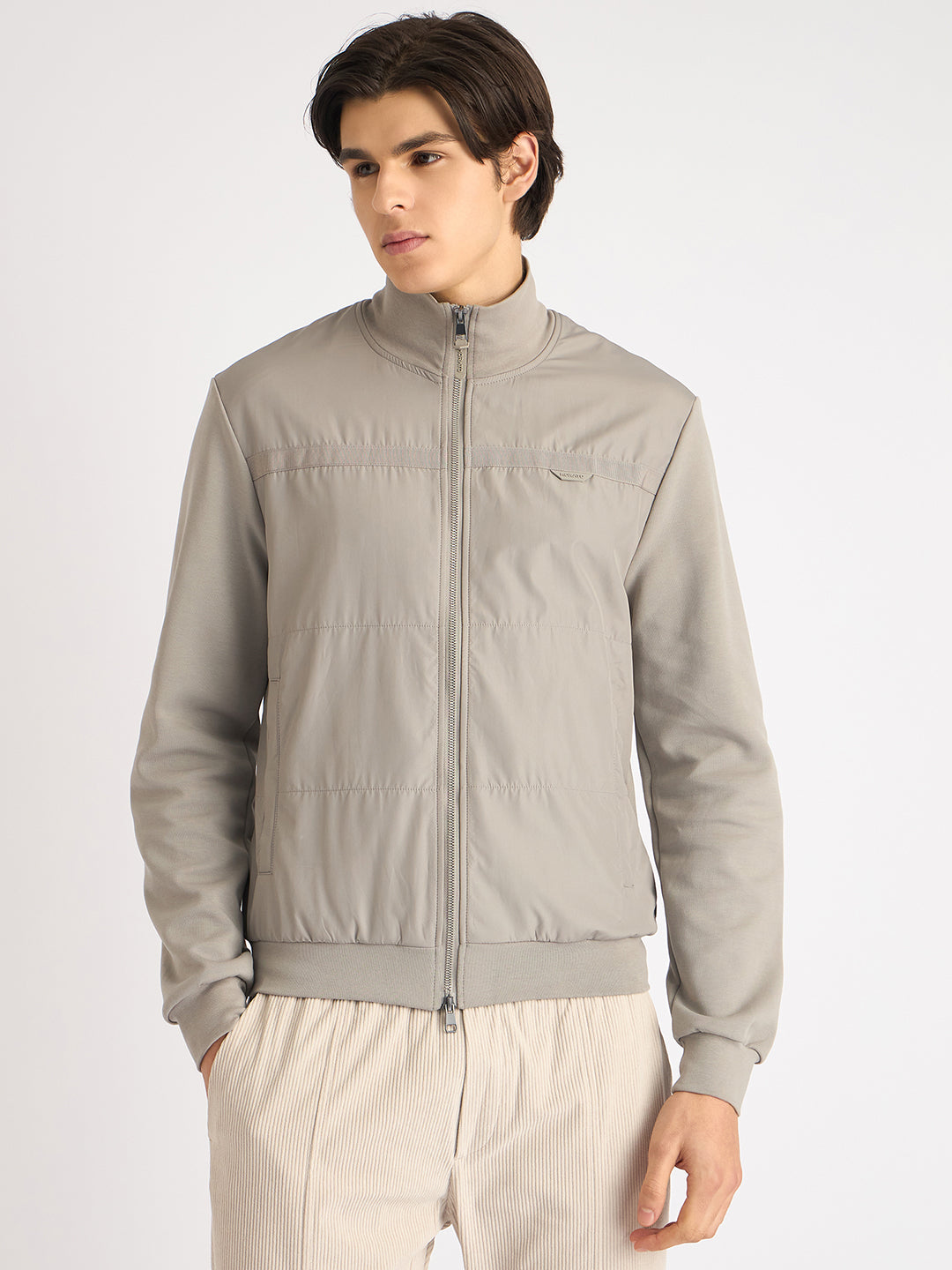 Antony Morato Men Grey Solid High Neck Full Sleeves Sweatshirt