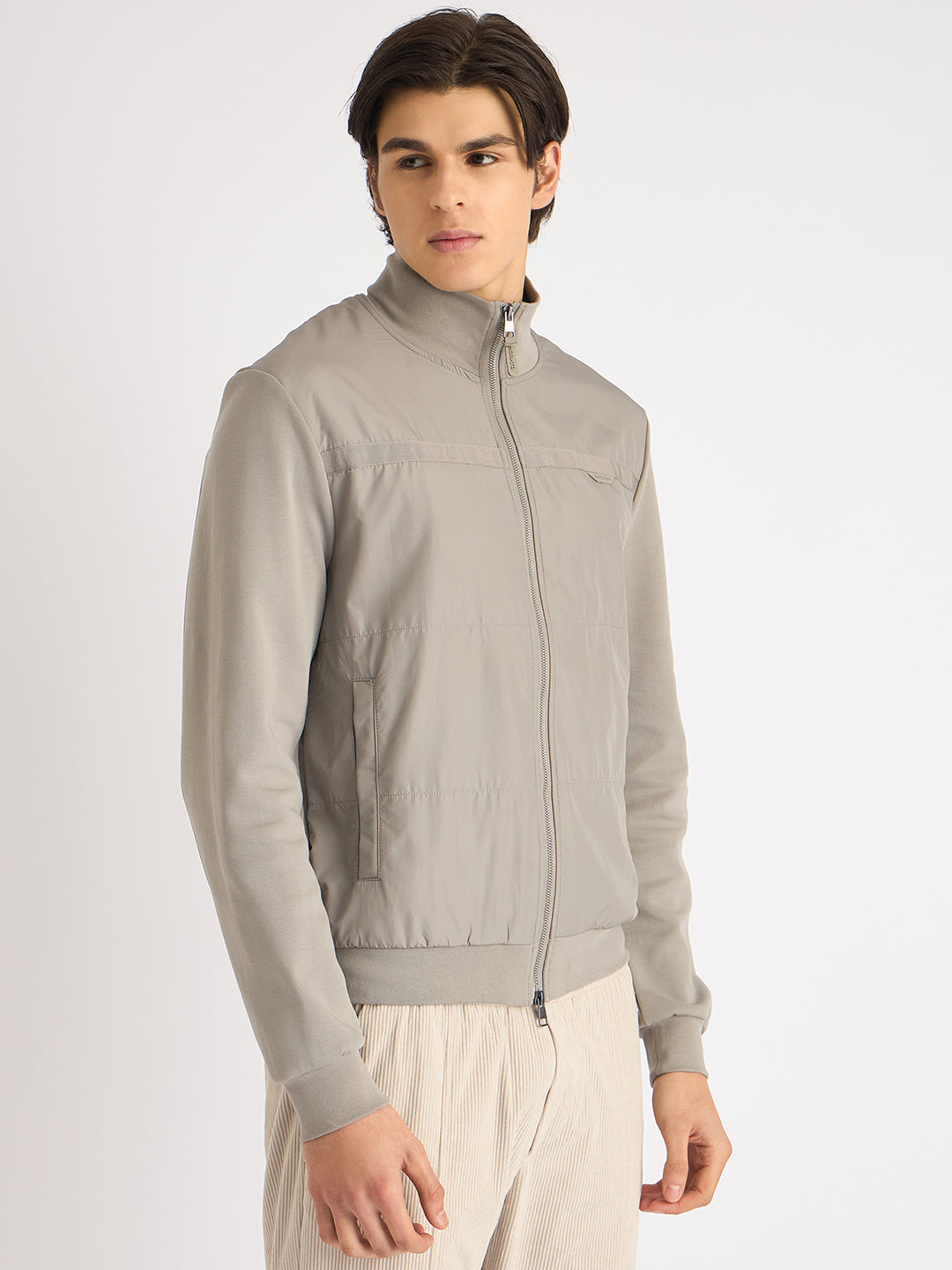 Antony Morato Men Grey Solid High Neck Full Sleeves Sweatshirt