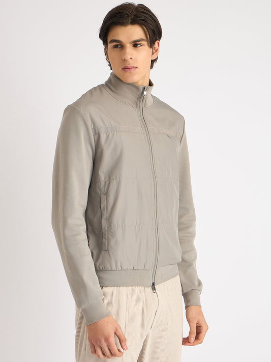 Antony Morato Men Grey Solid High Neck Full Sleeves Sweatshirt