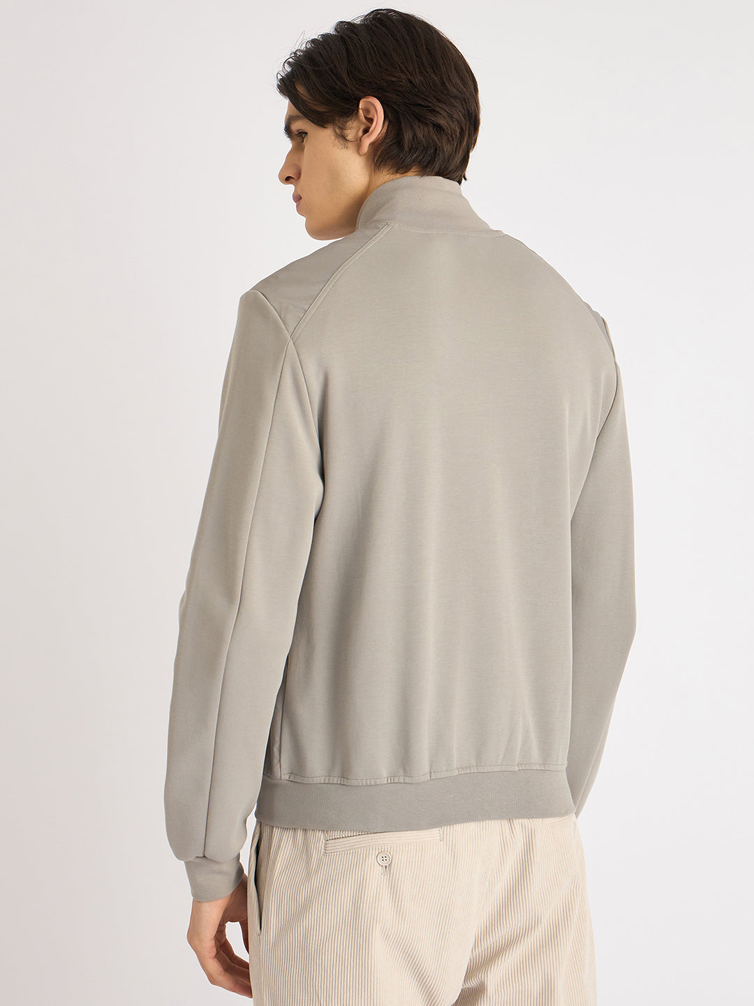 Antony Morato Men Grey Solid High Neck Full Sleeves Sweatshirt