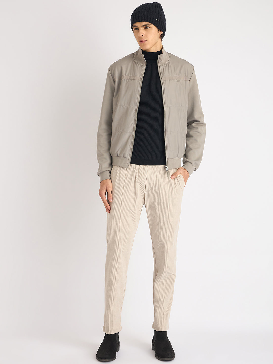 Antony Morato Men Grey Solid High Neck Full Sleeves Sweatshirt