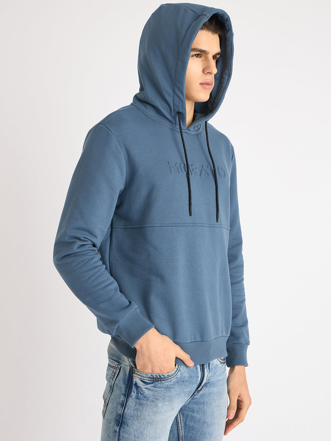 Antony Morato Men Blue Solid Hooded Full Sleeves Sweatshirt