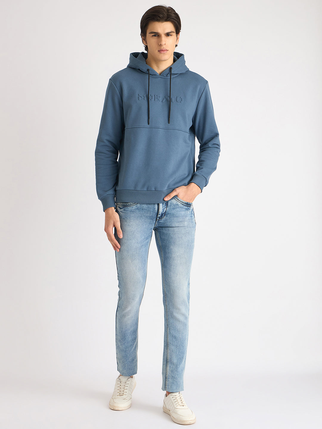 Antony Morato Men Blue Solid Hooded Full Sleeves Sweatshirt