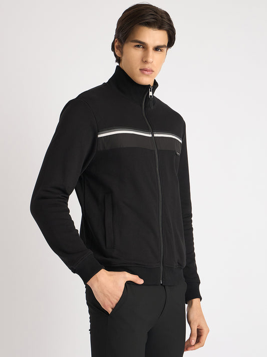 Antony Morato Men Black Solid High Neck Full Sleeves Sweatshirt
