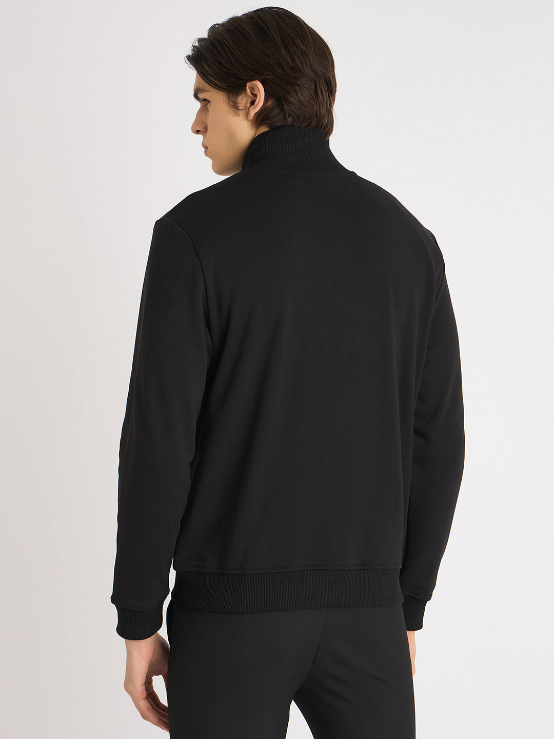 Antony Morato Men Black Solid High Neck Full Sleeves Sweatshirt