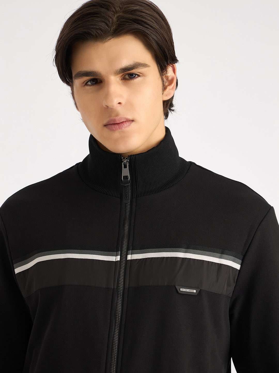 Antony Morato Men Black Solid High Neck Full Sleeves Sweatshirt