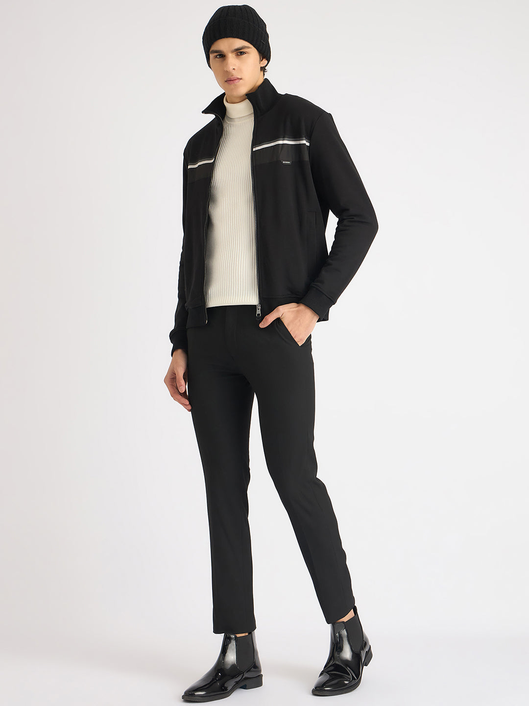 Antony Morato Men Black Solid High Neck Full Sleeves Sweatshirt