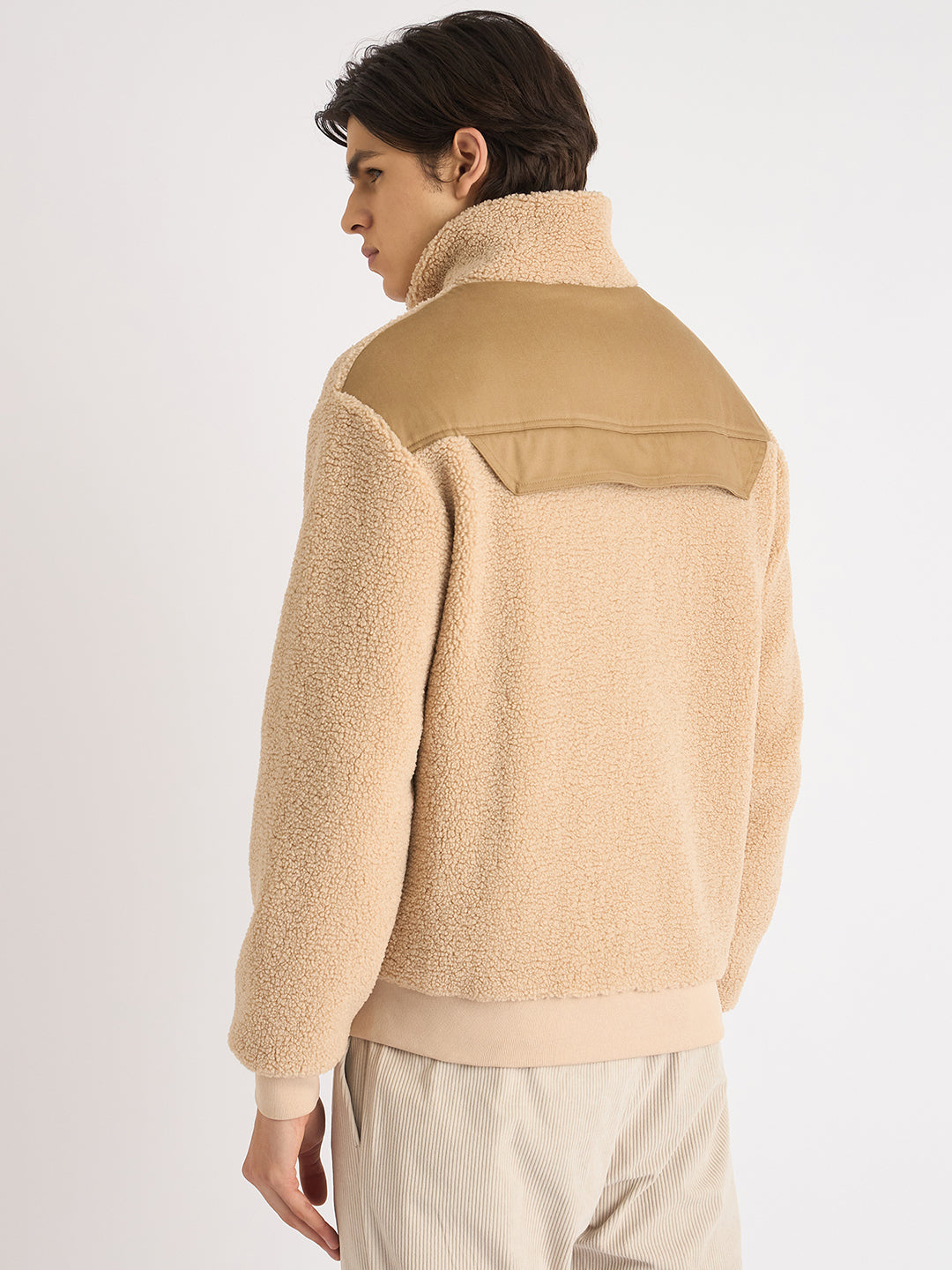 Antony Morato Men Beige Color-Blocked High Neck Full Sleeves Sweatshirt