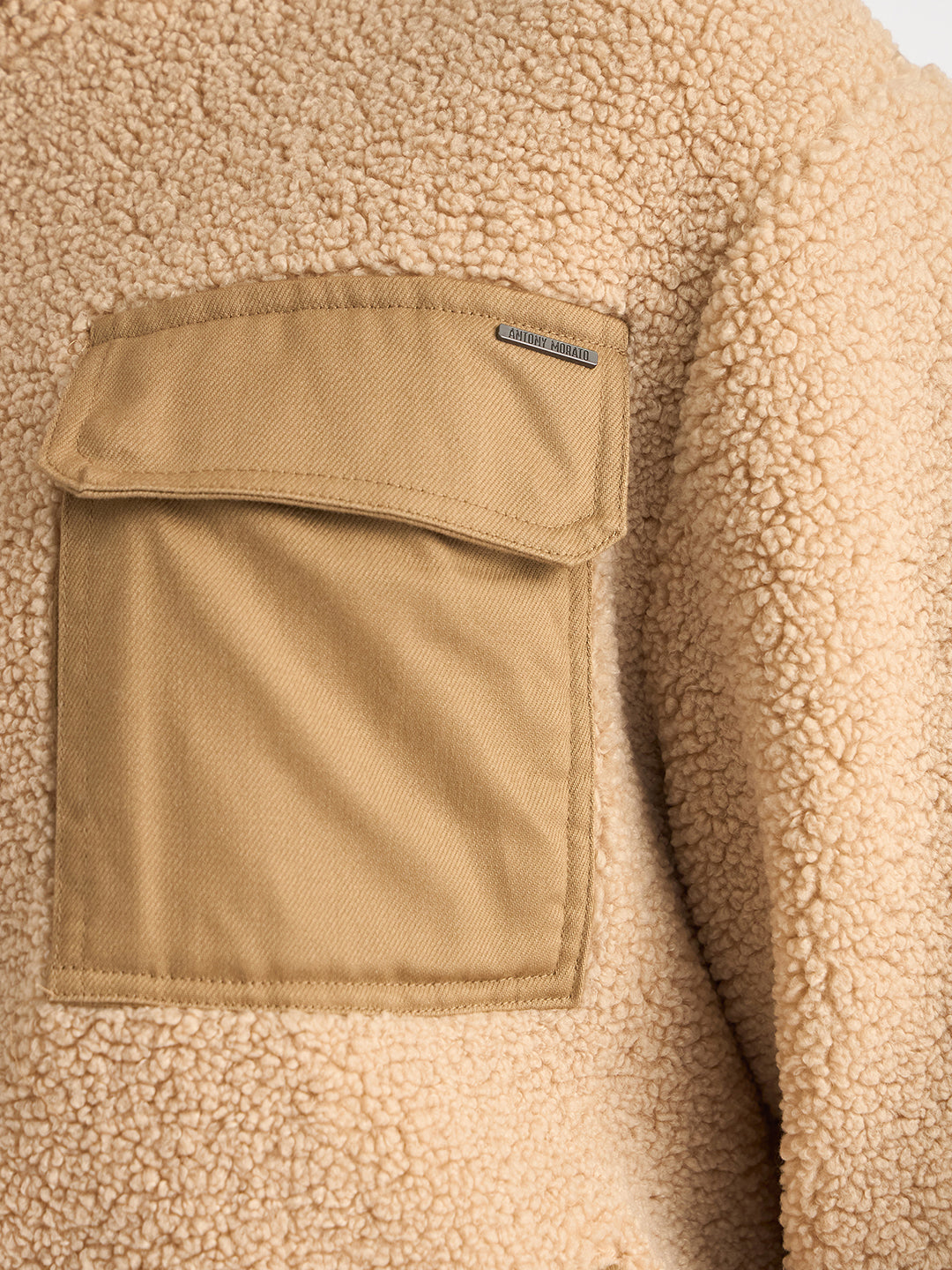 Antony Morato Men Beige Color-Blocked High Neck Full Sleeves Sweatshirt