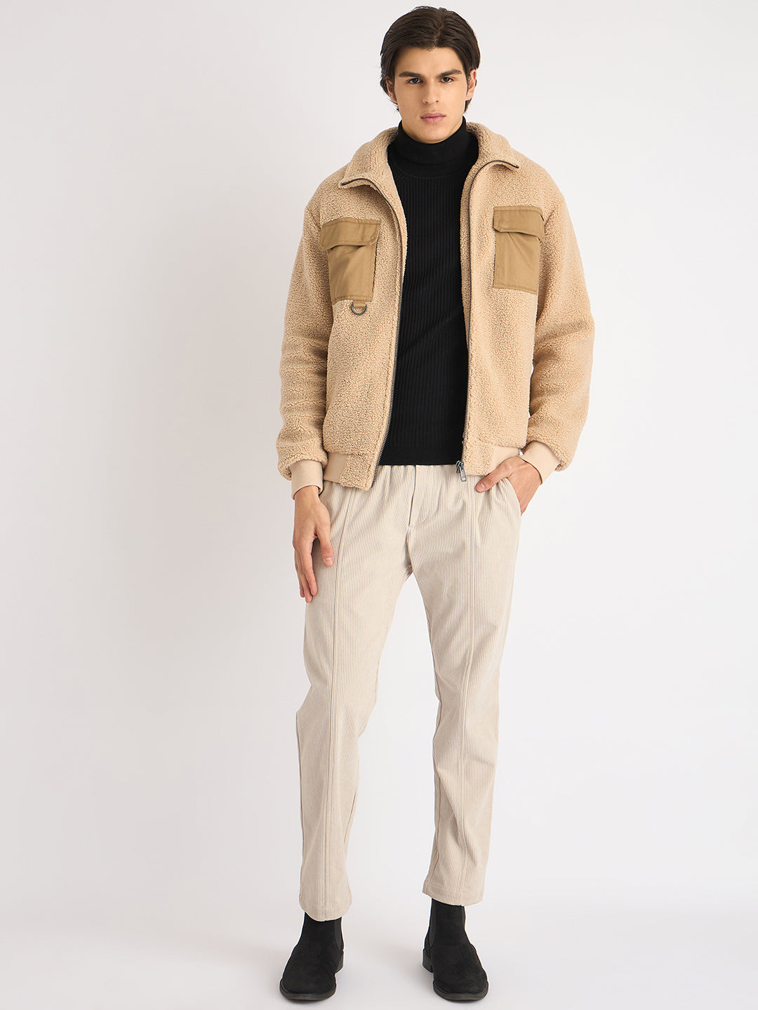 Antony Morato Men Beige Color-Blocked High Neck Full Sleeves Sweatshirt