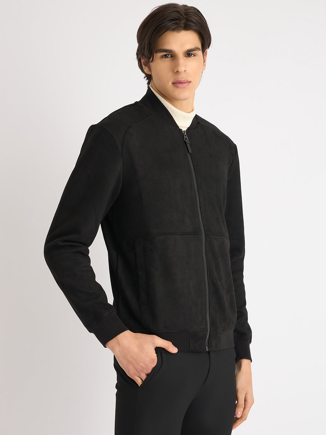 Antony Morato Men Black Solid Stand Collar Full Sleeves Sweatshirt