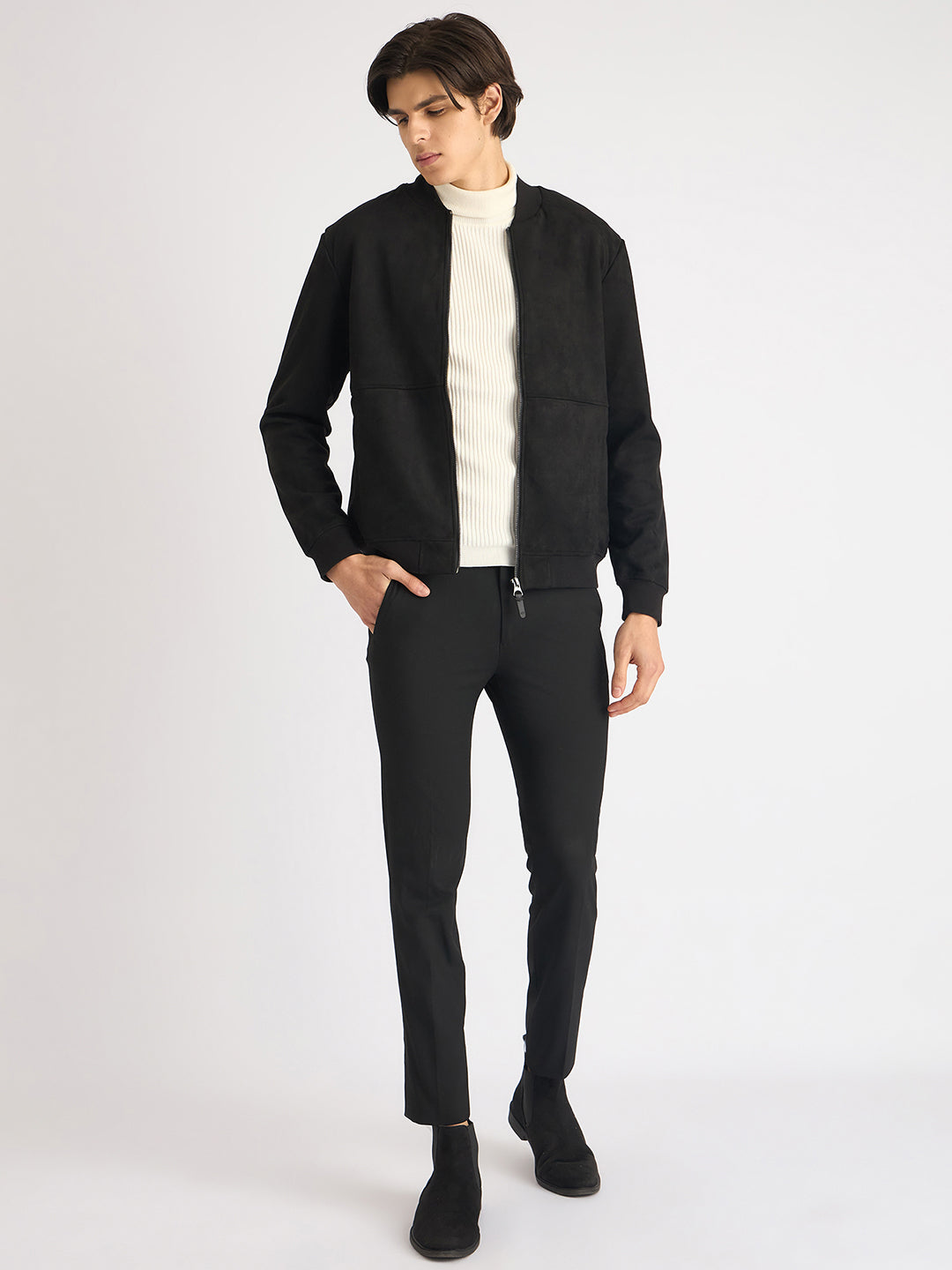 Antony Morato Men Black Solid Stand Collar Full Sleeves Sweatshirt