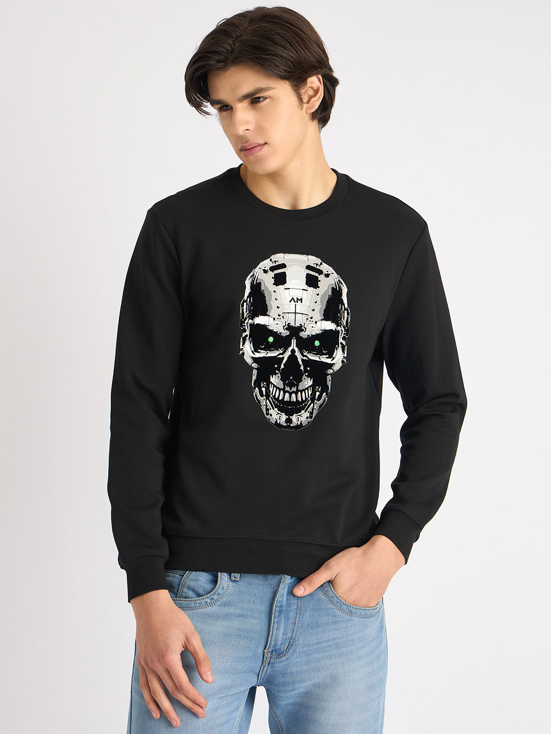 Antony Morato Men Black Printed Round Neck Full Sleeves Sweatshirt