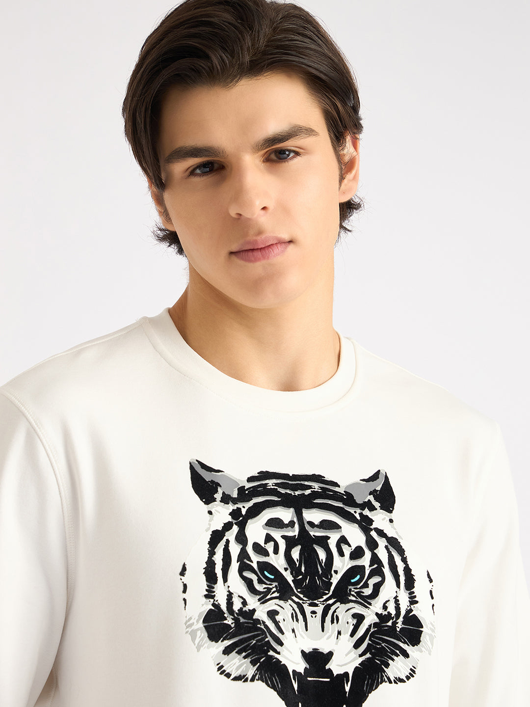 Antony Morato Men Cream Printed Round Neck Full Sleeves Sweatshirt