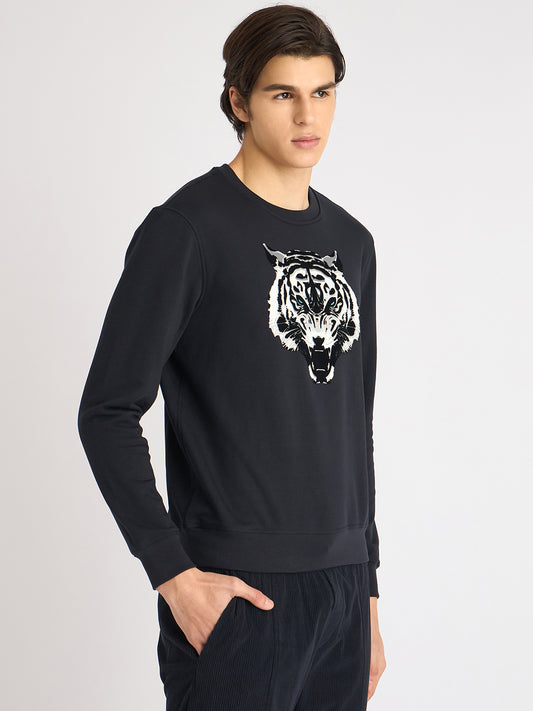 Antony Morato Men Blue Printed Round Neck Full Sleeves Sweatshirt