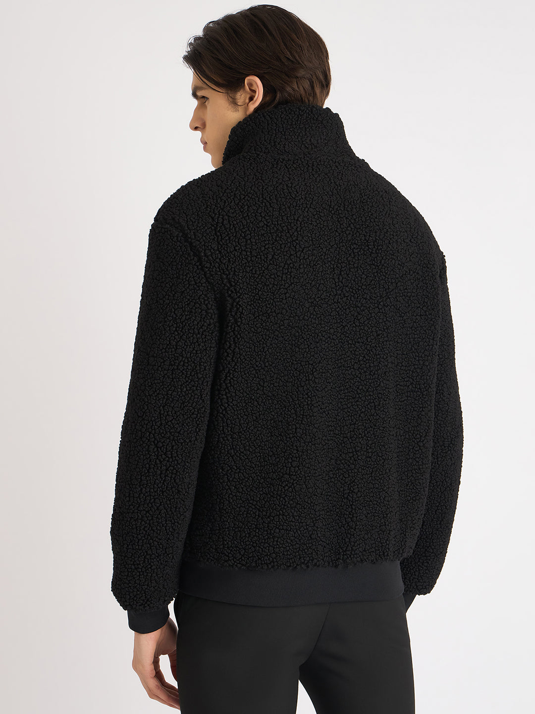 Antony Morato Men Black Solid High Neck Full Sleeves Fleece Sweatshirt