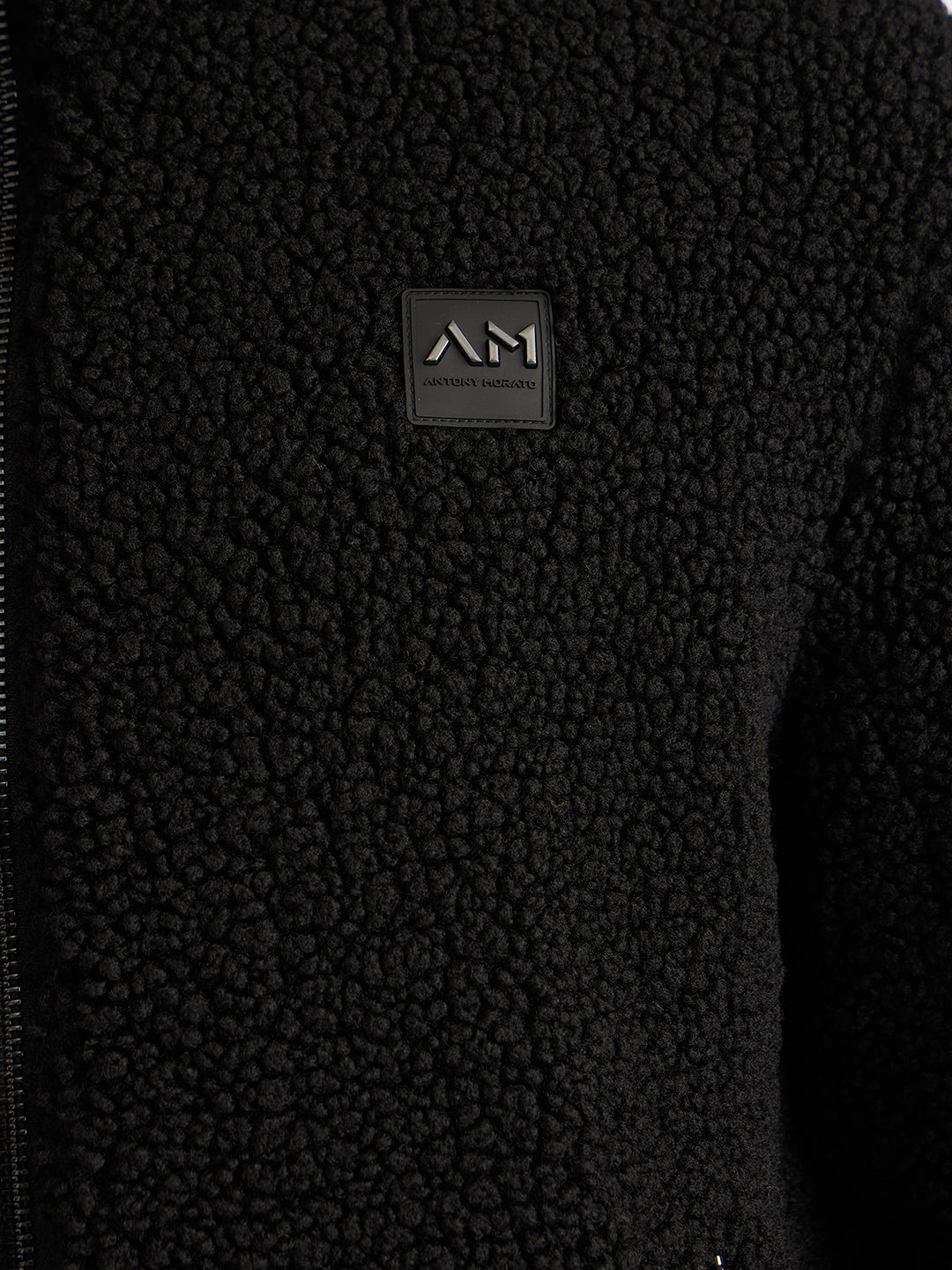 Antony Morato Men Black Solid High Neck Full Sleeves Fleece Sweatshirt