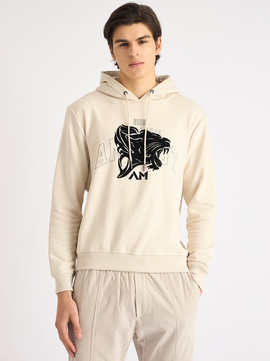 Antony Morato Men Beige Printed Hooded Full Sleeves Sweatshirt