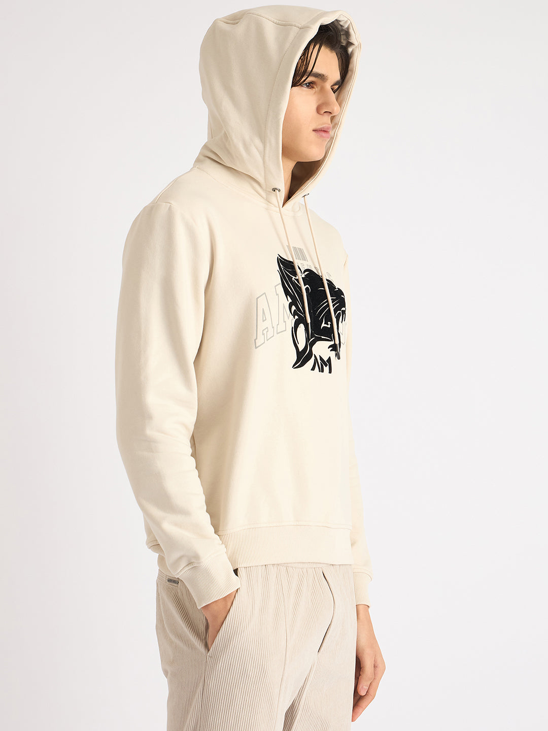 Antony Morato Men Beige Printed Hooded Full Sleeves Sweatshirt