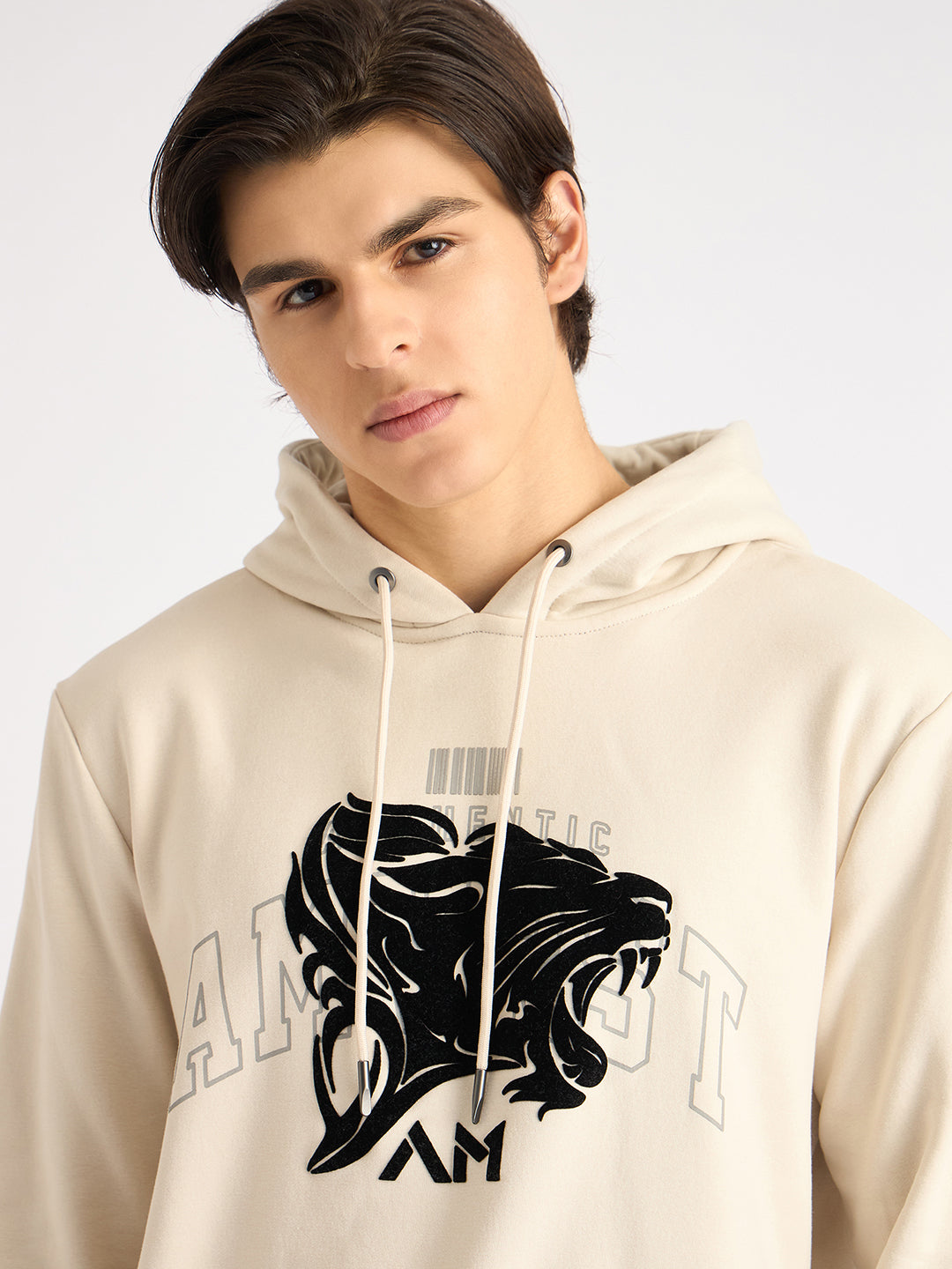 Antony Morato Men Beige Printed Hooded Full Sleeves Sweatshirt