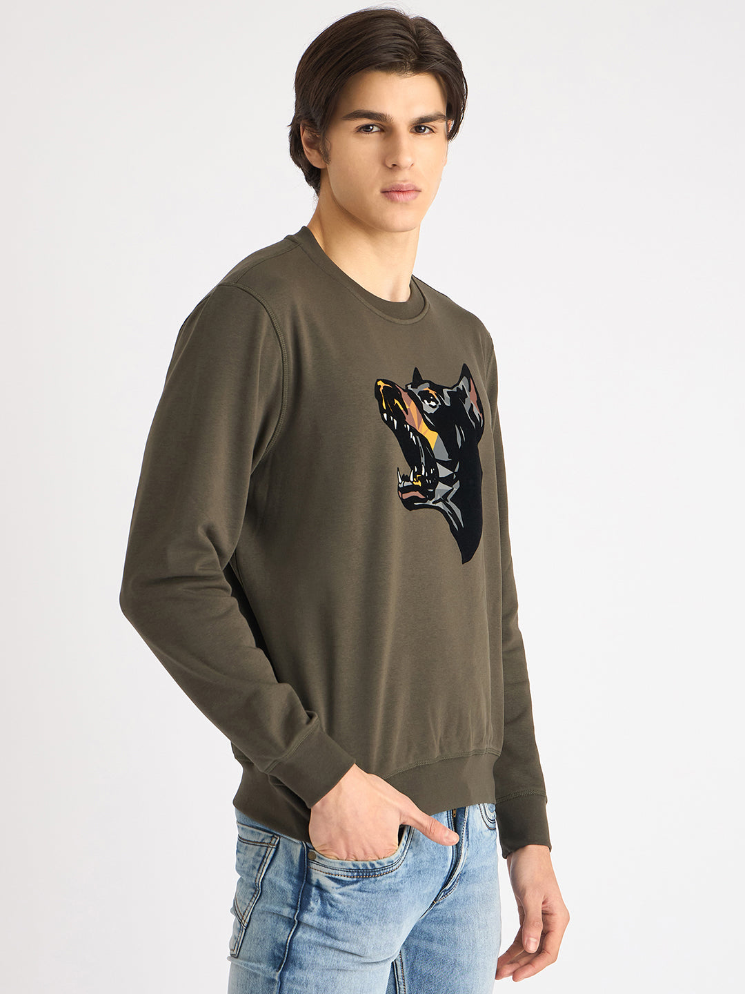 Antony Morato Men Green Printed Round Neck Full Sleeves Sweatshirt