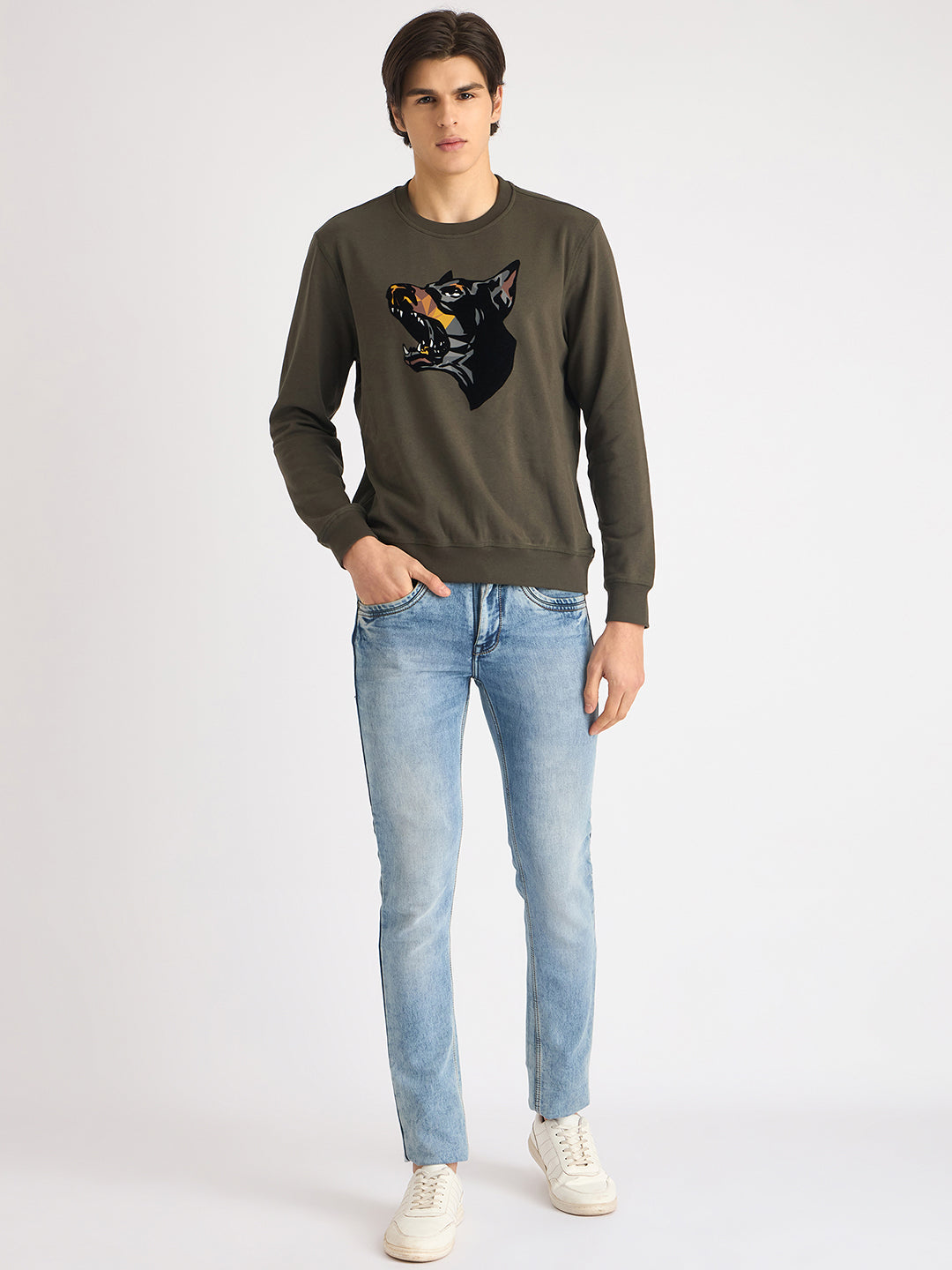 Antony Morato Men Green Printed Round Neck Full Sleeves Sweatshirt