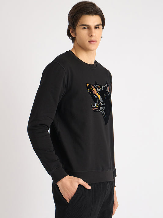 Antony Morato Men Black Printed Round Neck Full Sleeves Sweatshirt