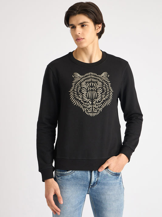 Antony Morato Men Black Printed Round Neck Full Sleeves Sweatshirt