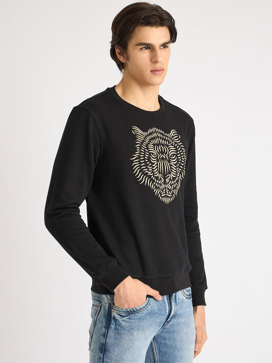 Antony Morato Men Black Printed Round Neck Full Sleeves Sweatshirt