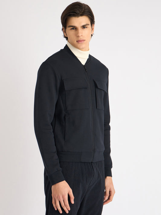 Antony Morato Men Blue Solid Stand Collar Full Sleeves Sweatshirt