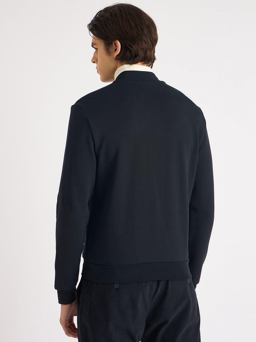 Antony Morato Men Blue Solid Stand Collar Full Sleeves Sweatshirt