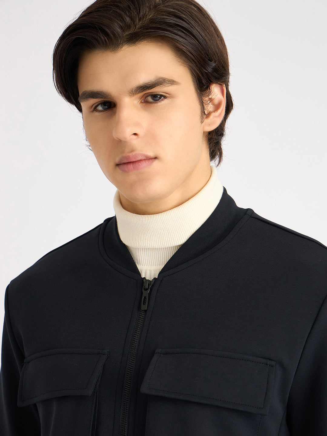 Antony Morato Men Blue Solid Stand Collar Full Sleeves Sweatshirt