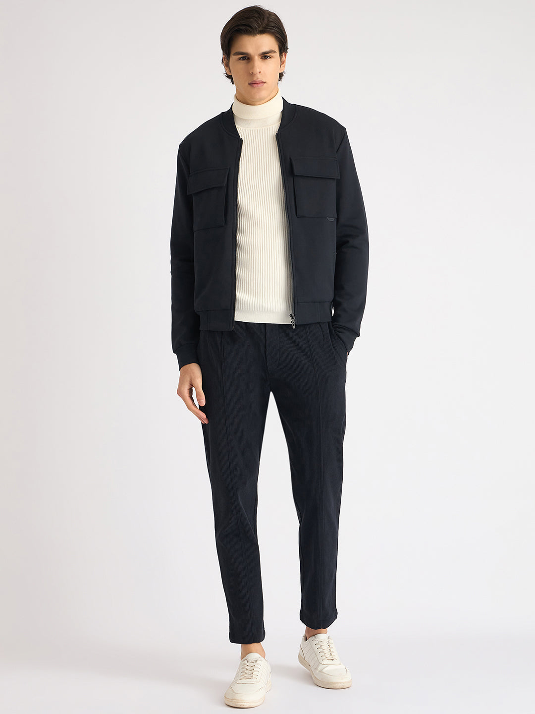 Antony Morato Men Blue Solid Stand Collar Full Sleeves Sweatshirt