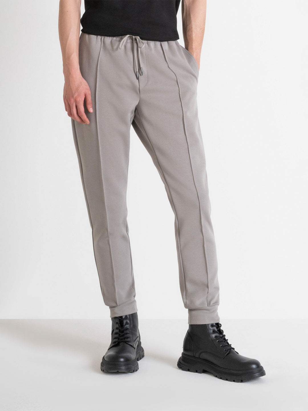 Antony Morato Men Grey Solid Carrot Fit Mid-Rise Jogger Style Track Pants