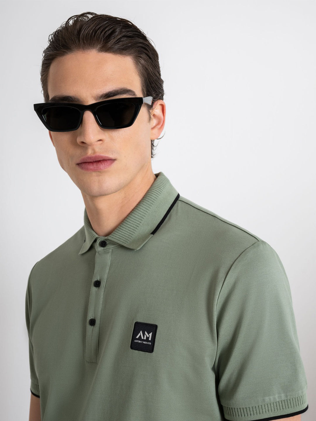Antony Morato Men Green Solid Collared Short Sleeves Polo Tshirt