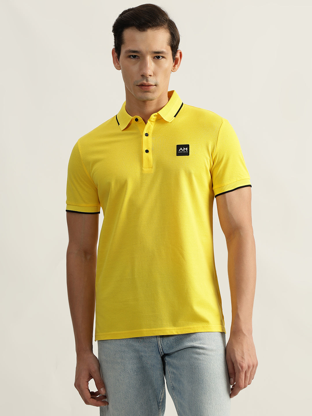 Antony Morato Men Yellow Solid Polo Collar Short Sleeves Tshirt